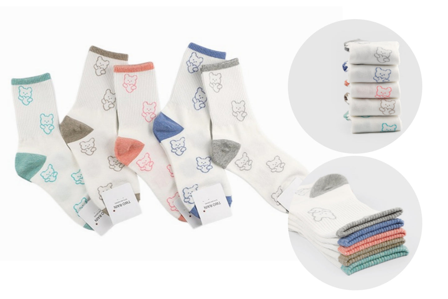 I&J Heart Bear Sports Socks Elastic Ankle Length Cotton Socks Aesthetic Socks Cute Socks Lightweight Low Cut Socks for Women(5pairs/10pairs)