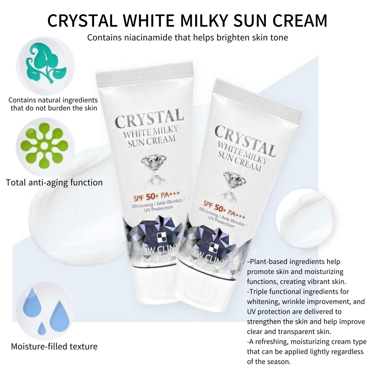 3W CLINIC Crystal White Milky Sun Cream 50ml