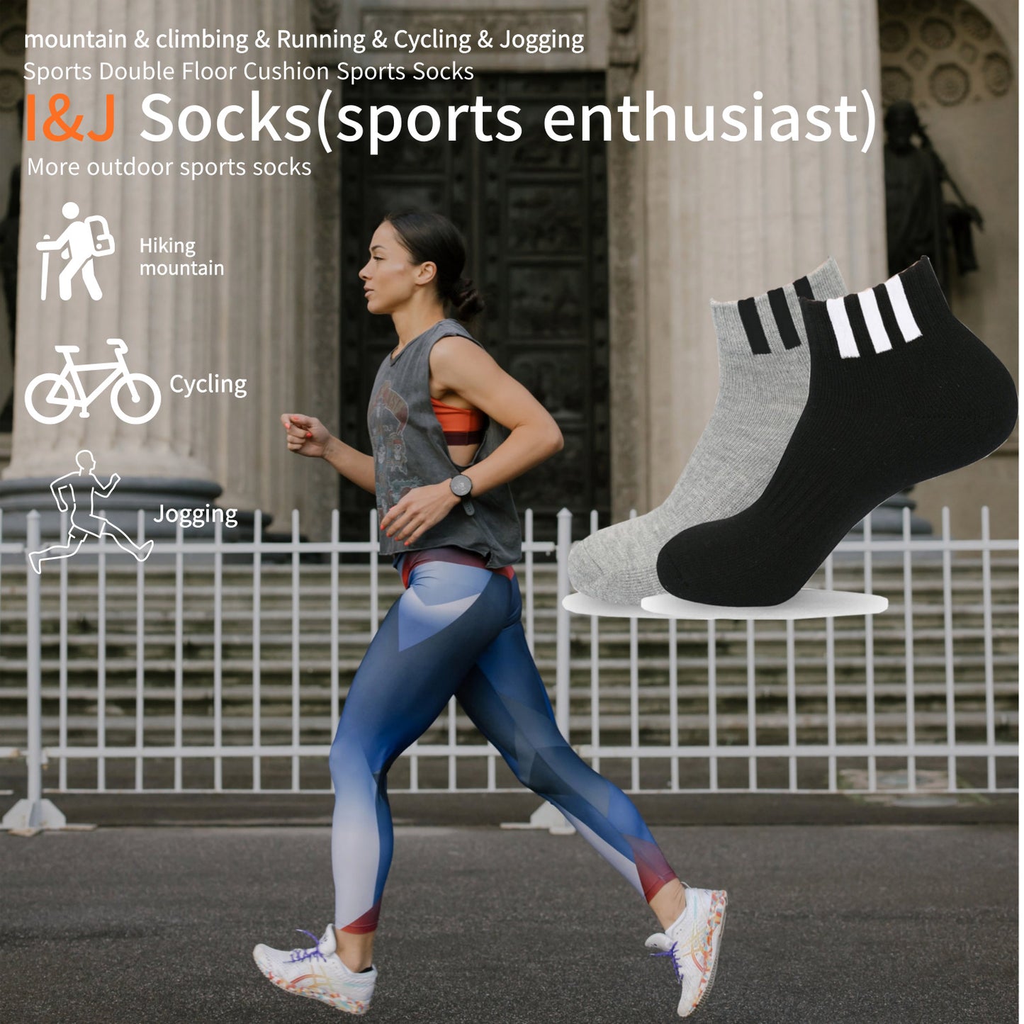 I&J Mens three-line sports Ankle Socks Athletic Running Low Cut Socks With Tab (6Pairs/12pairs)