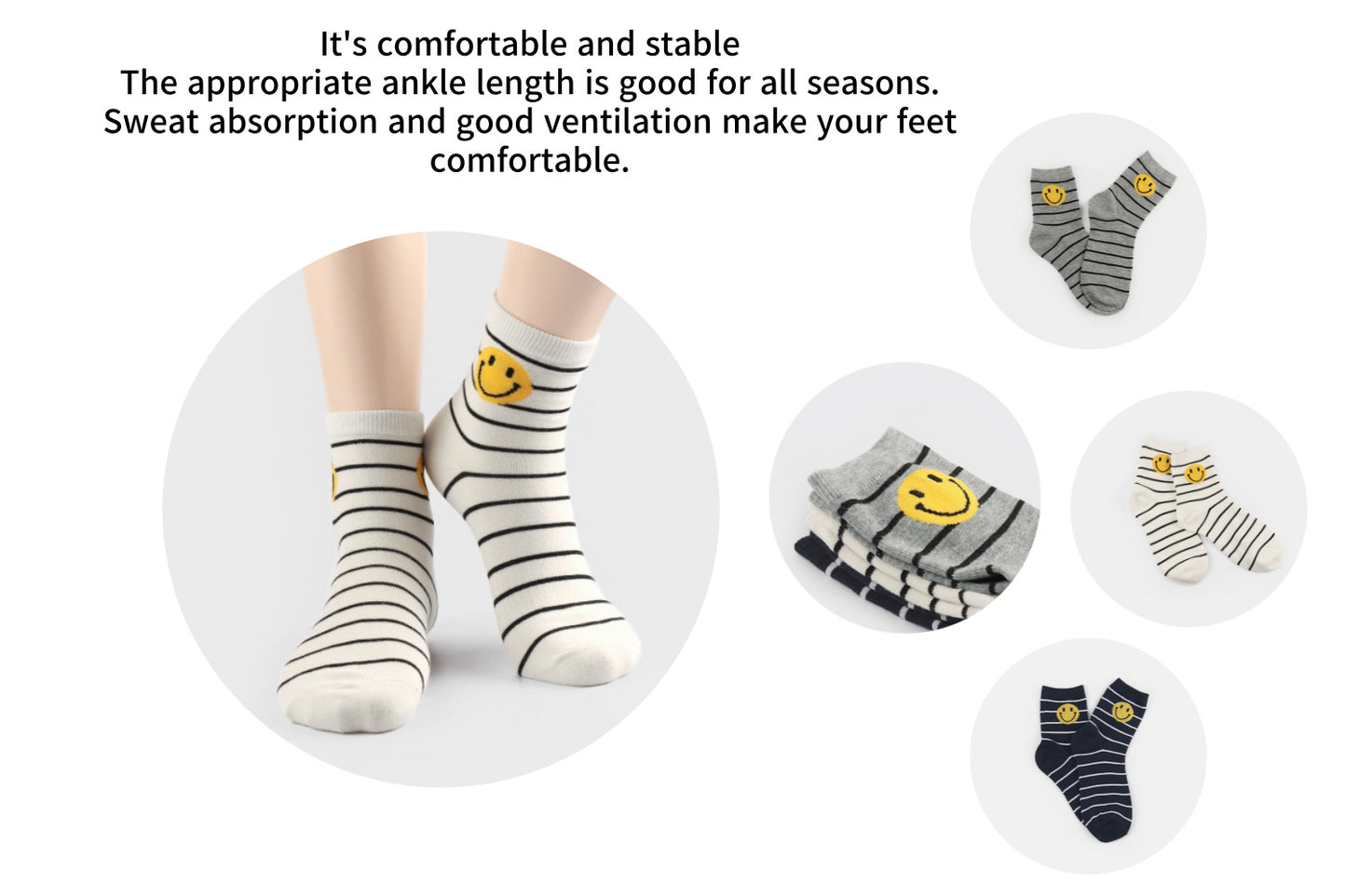 I&J Smile Ringle Pattern Women's Lightweight Ventilation Ankle Socks(6pairs/12pairs)