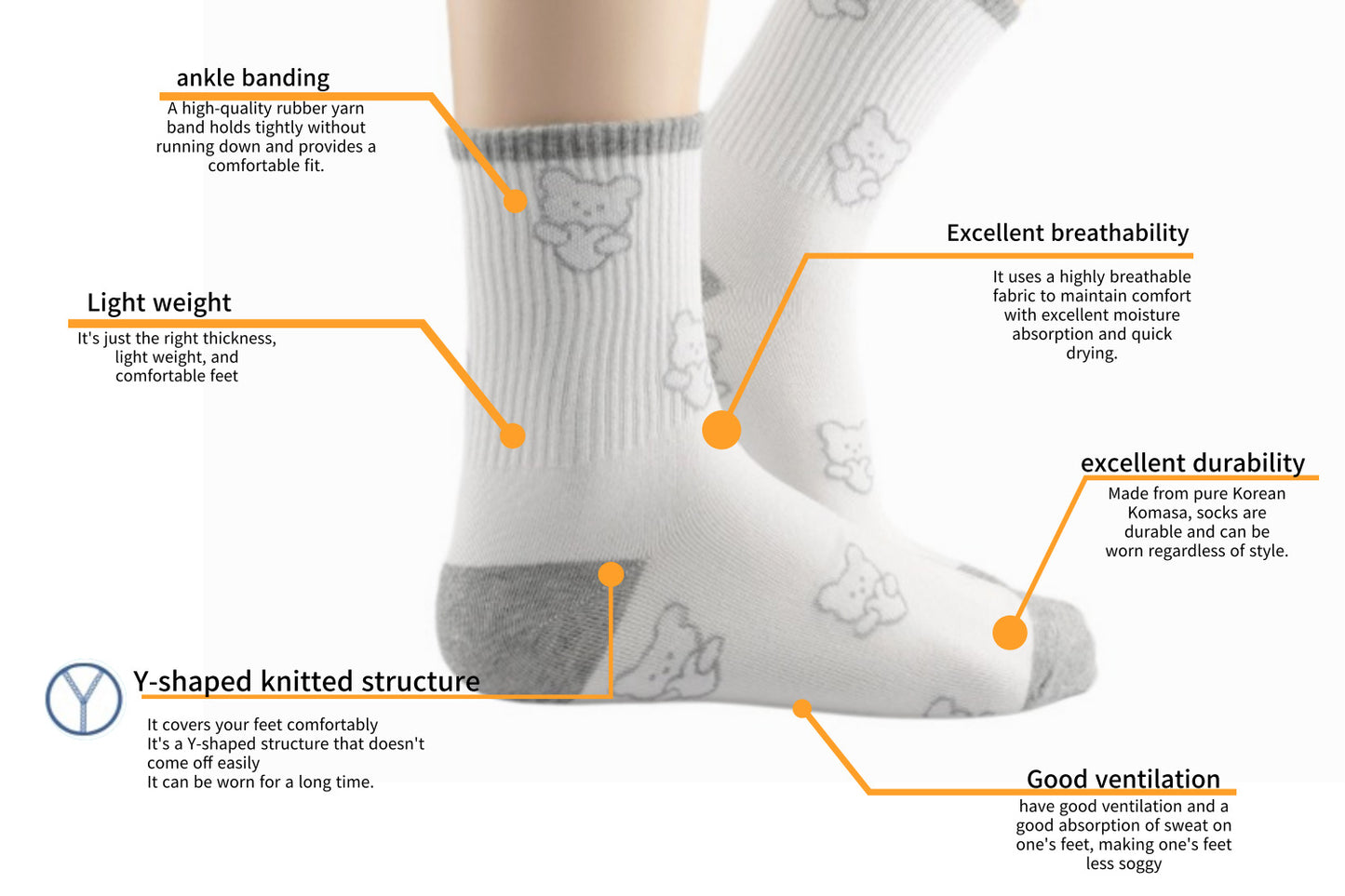 I&J Heart Bear Sports Socks Elastic Ankle Length Cotton Socks Aesthetic Socks Cute Socks Lightweight Low Cut Socks for Women(5pairs/10pairs)