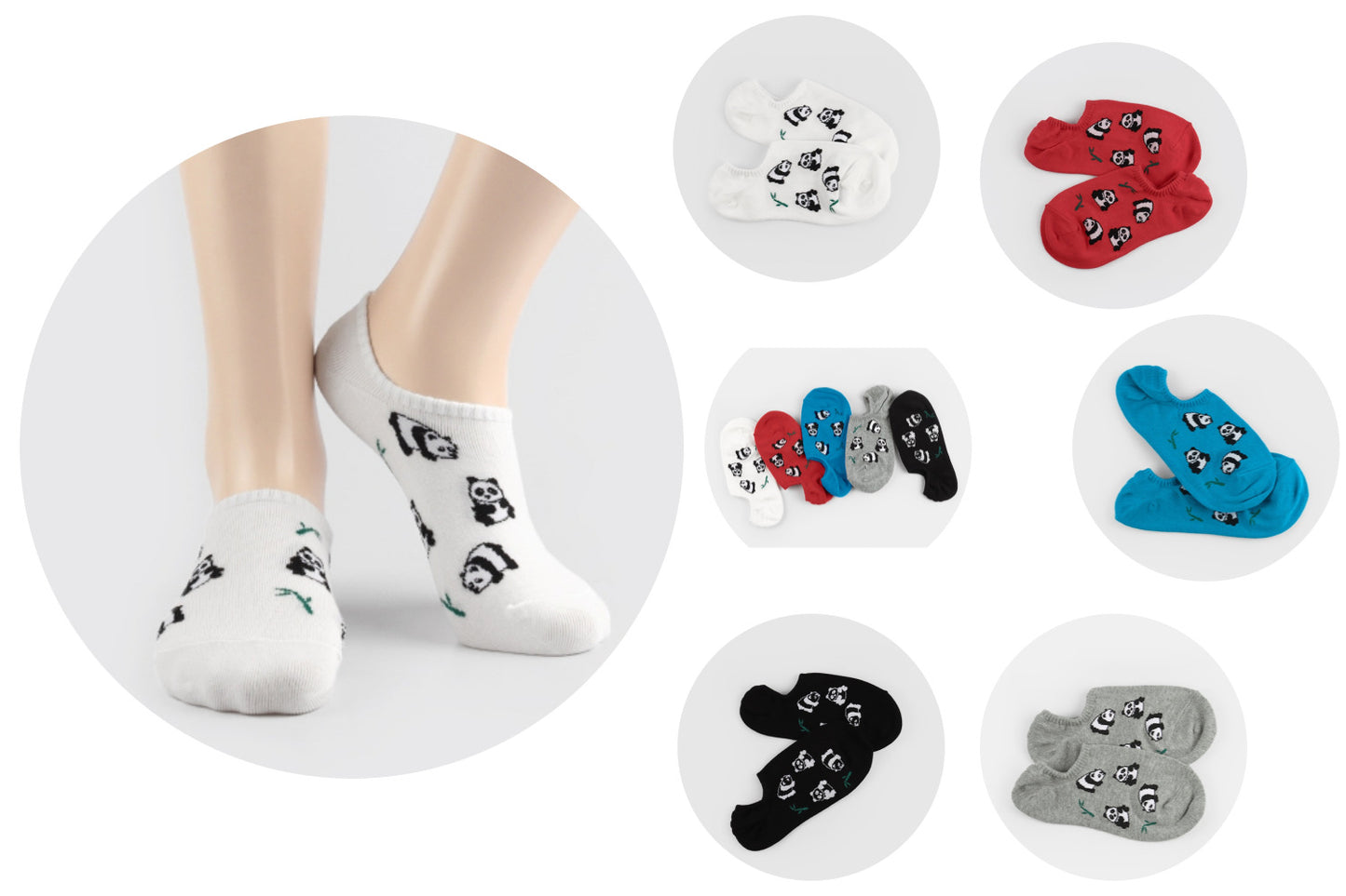I&J Women's ankle fashion sneakers panda mini overshoe socks(5pairs/10pairs)