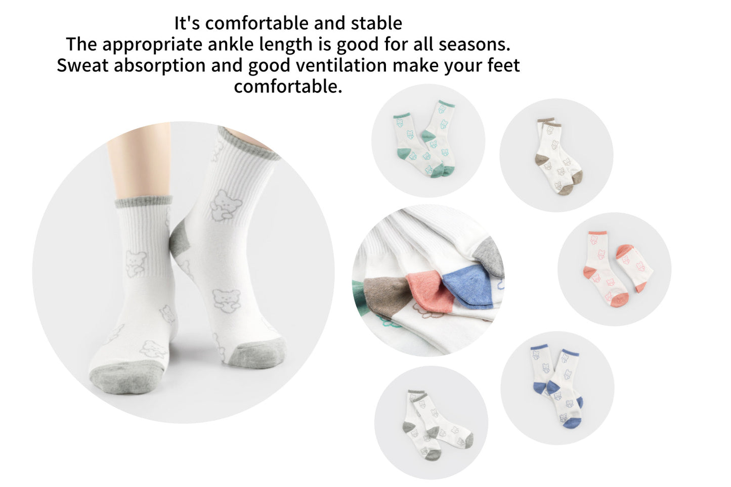 I&J Heart Bear Sports Socks Elastic Ankle Length Cotton Socks Aesthetic Socks Cute Socks Lightweight Low Cut Socks for Women(5pairs/10pairs)