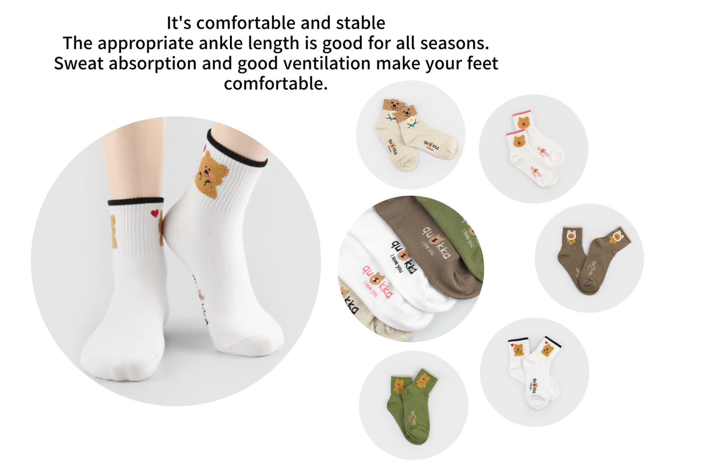 I&J love quokka Socks Elastic Ankle Length Cotton Socks Aesthetic Socks Cute Socks Lightweight Low Cut Socks for Women(5pairs/10pairs)