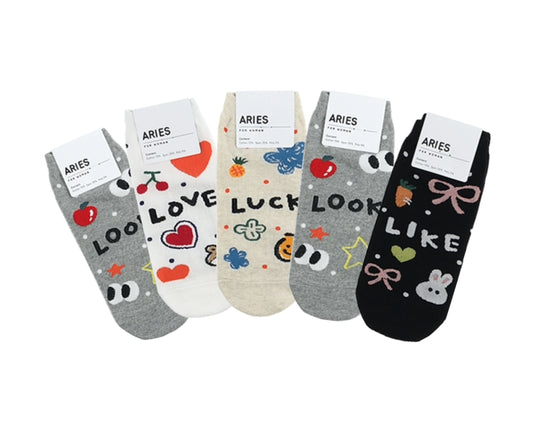 K-Character Socks L-Series Character Cute Ankle No Show Cotton Socks (5Pairs/10Pairs)