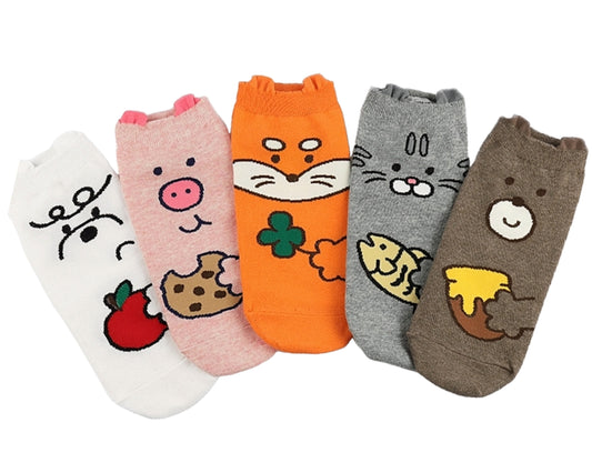 K-Character Socks Animals(this is mine!) Character Cute Ankle No Show Cotton Socks (5Pairs/10Pairs)