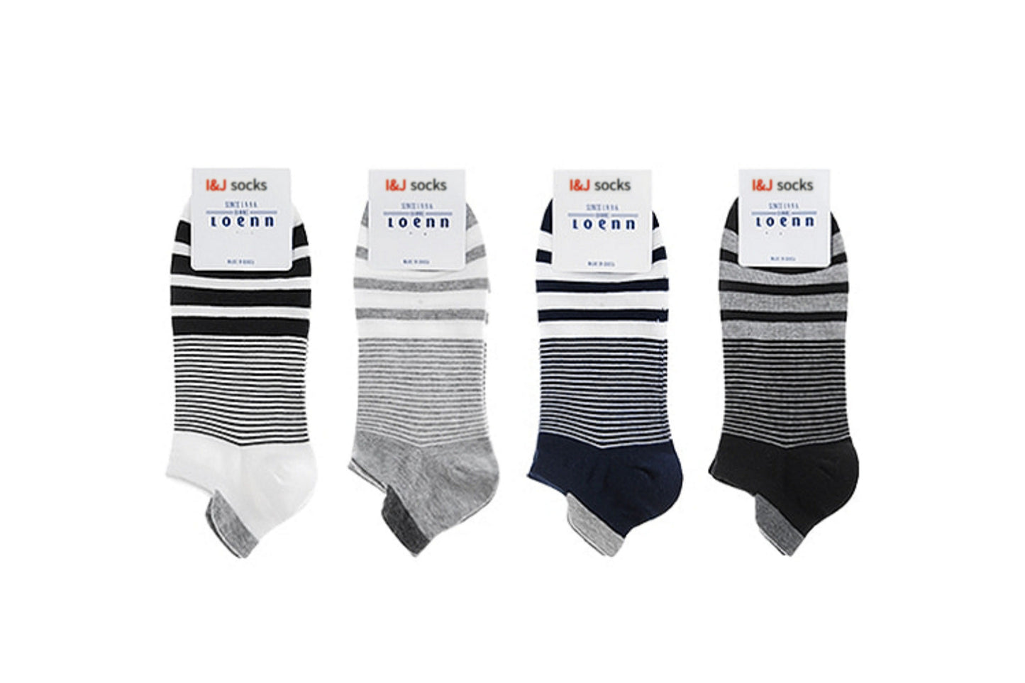 I&J Men's Gentlemen High-Quality Cotton Socks Tap Sneakers Stripe Patterned No-Show Socks, (4 Pairs / 8 Pairs / 12 Pairs)