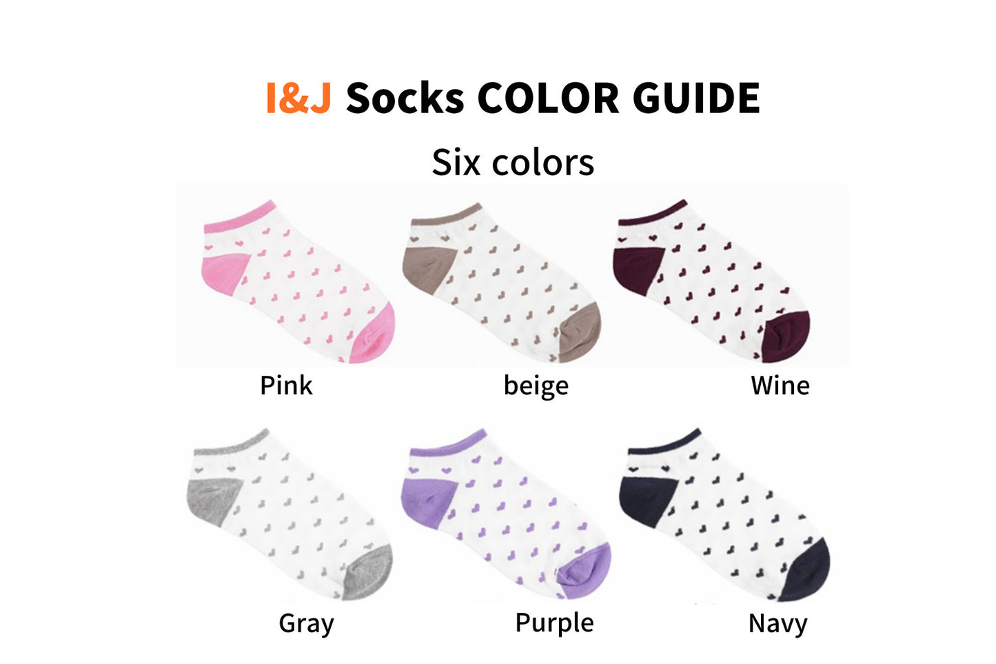 I&J Heart Polka Dots Women's Socks Lightweight Ventilation Socks No Show(6pairs/12pairs)