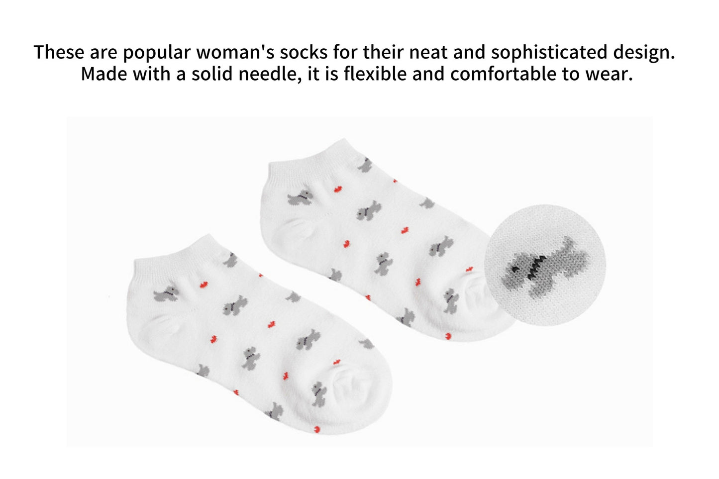 I&J Heart Puppy Pattern Dot Women's Socks Lightweight Ventilation Socks No Show(5pairs/10pairs)