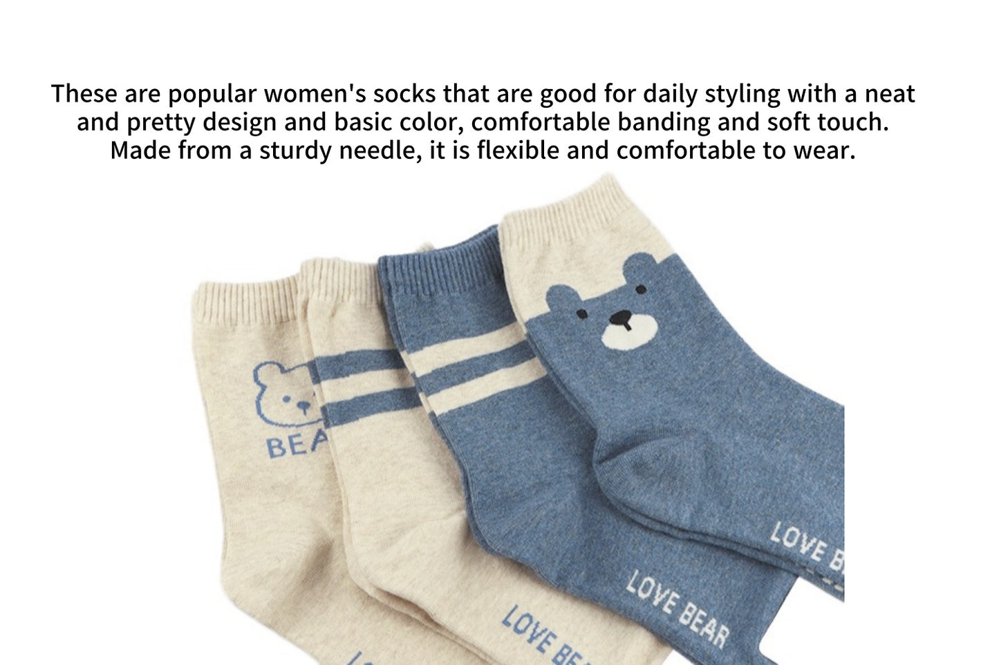 I&J Love Bear Socks Elastic Ankle Length Cotton Socks Aesthetic Socks Cute Socks Lightweight Low Cut Socks for Women(4pairs/8pairs)