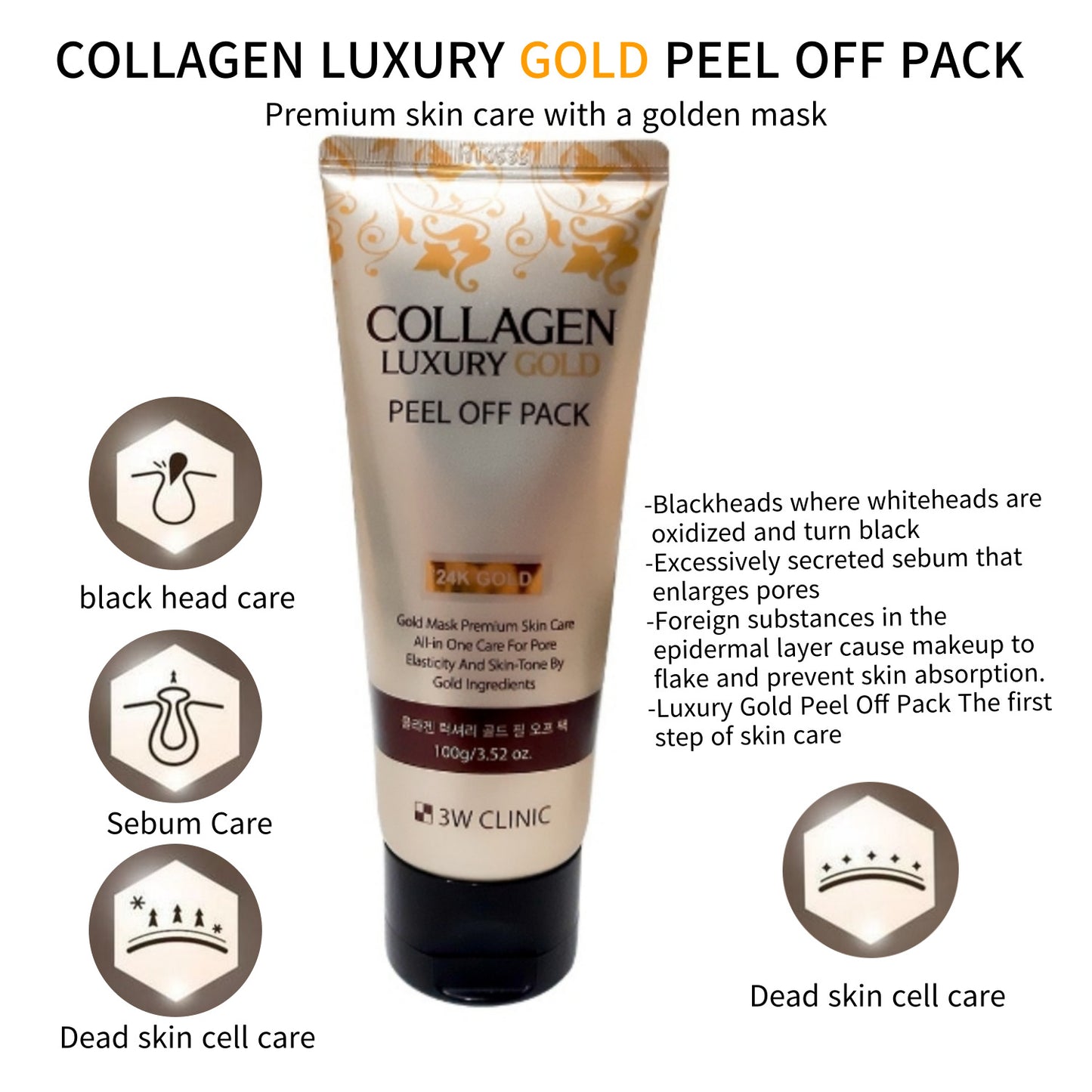 3W CLINIC COLLAGEN LUXURY GOLD PEEL OFF PACK 100g