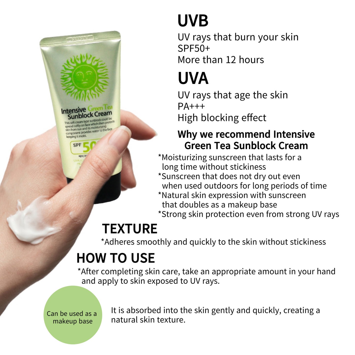 3W Clinic Intensive Green Tea Sunblock Cream SPF 50+PA+++ 70ml