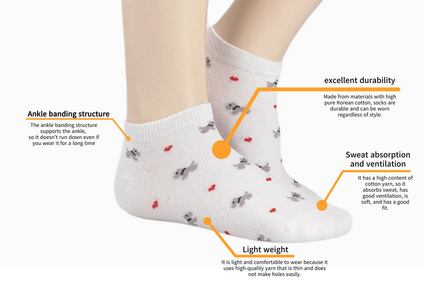 I&J Heart Puppy Pattern Dot Women's Socks Lightweight Ventilation Socks No Show(5pairs/10pairs)